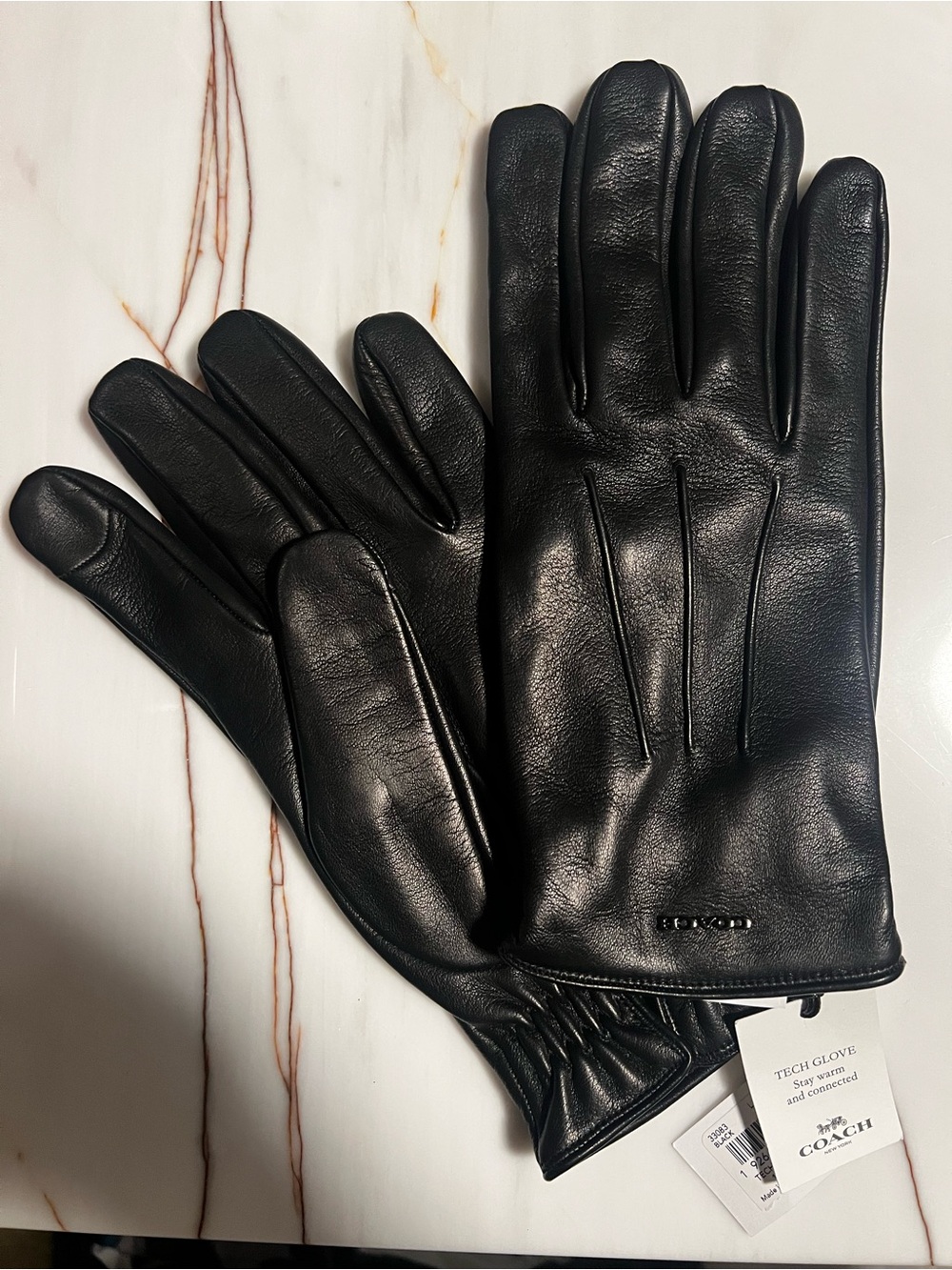 COACH Black Leather Men’s Tech Gloves